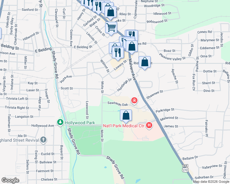 map of restaurants, bars, coffee shops, grocery stores, and more near 20 Grafton Court in Hot Springs