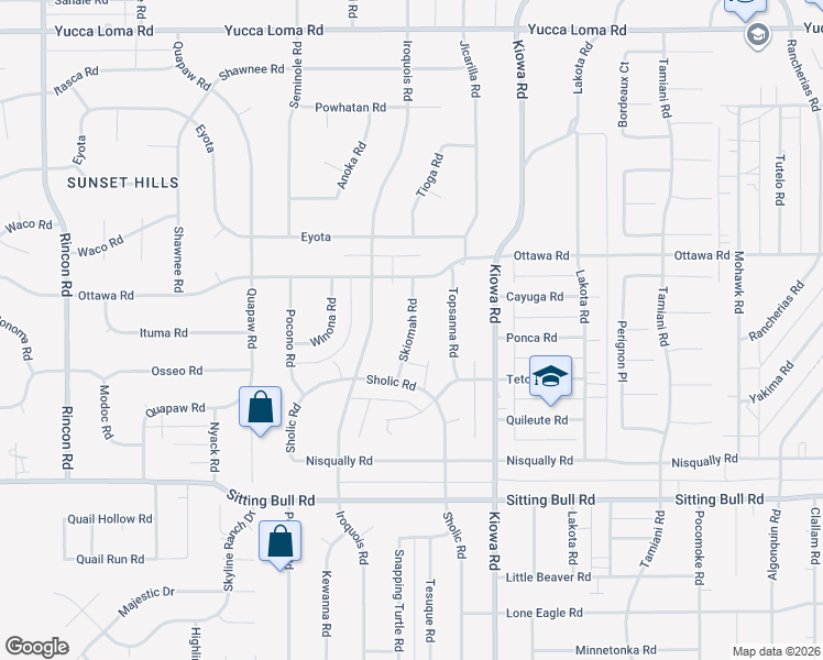 map of restaurants, bars, coffee shops, grocery stores, and more near 13120 Skiomah Road in Apple Valley