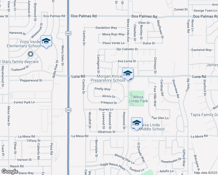 map of restaurants, bars, coffee shops, grocery stores, and more near 12372 Firefly Way in Victorville