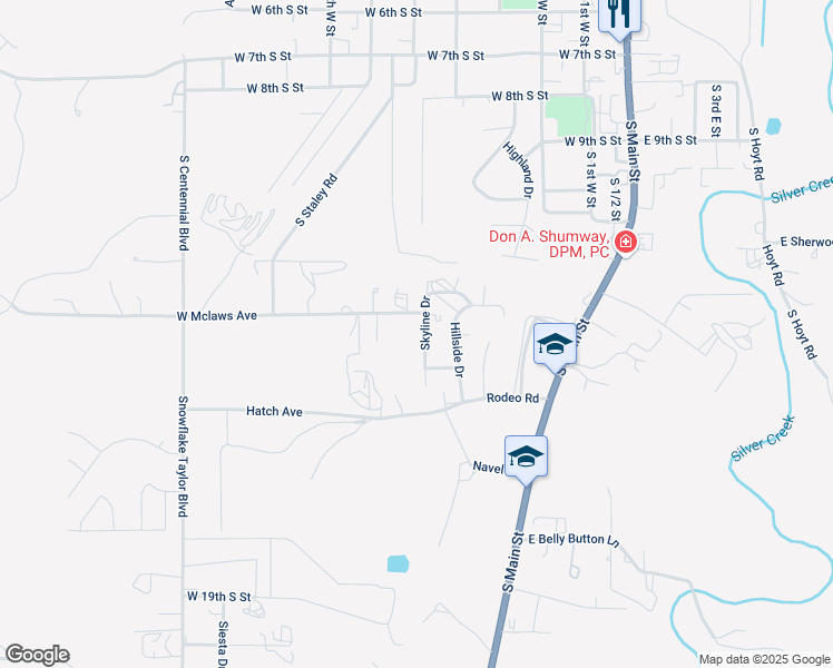 map of restaurants, bars, coffee shops, grocery stores, and more near 1331 Skyline Drive in Snowflake