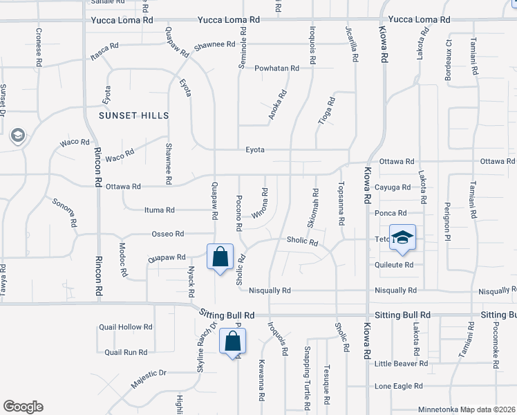 map of restaurants, bars, coffee shops, grocery stores, and more near 13172 Winona Road in Apple Valley