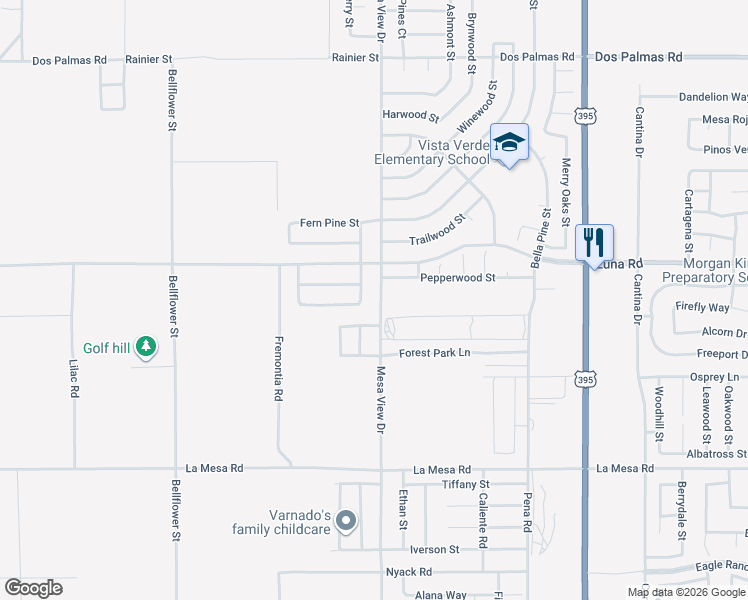 map of restaurants, bars, coffee shops, grocery stores, and more near 11717 Pepperwood Street in Victorville