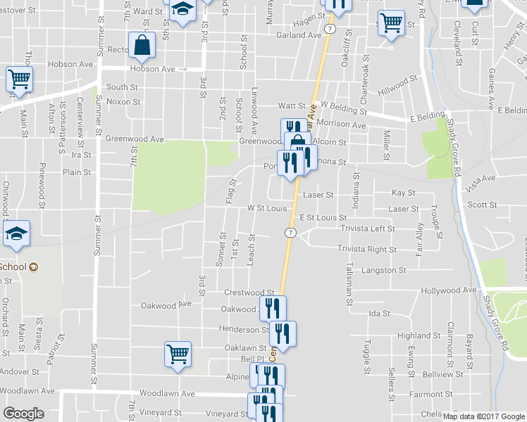 map of restaurants, bars, coffee shops, grocery stores, and more near 207 West Saint Louis in Hot Springs