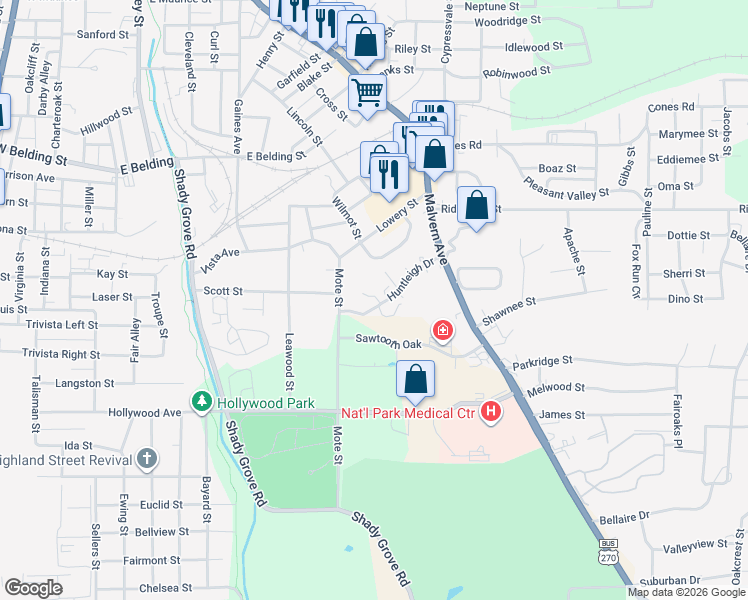 map of restaurants, bars, coffee shops, grocery stores, and more near 20 Grafton Court in Hot Springs