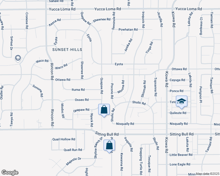 map of restaurants, bars, coffee shops, grocery stores, and more near 13174 Pocono Road in Apple Valley