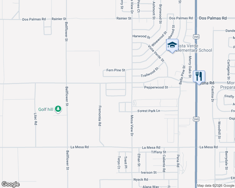 map of restaurants, bars, coffee shops, grocery stores, and more near 11610 Gayneswood Street in Victorville