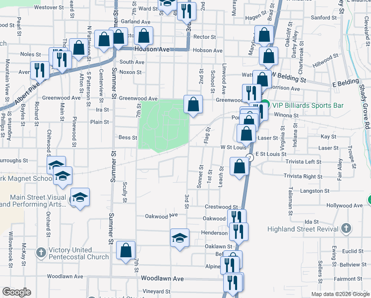 map of restaurants, bars, coffee shops, grocery stores, and more near 854 3rd Street in Hot Springs