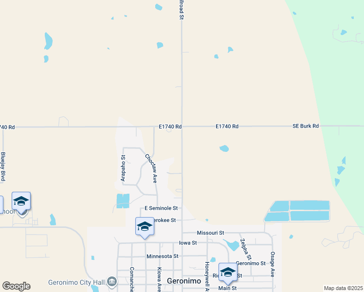 map of restaurants, bars, coffee shops, grocery stores, and more near 11901 N2580 Road in Geronimo