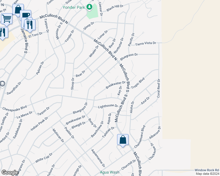 map of restaurants, bars, coffee shops, grocery stores, and more near 3880 Breakwater Dr in Lake Havasu City