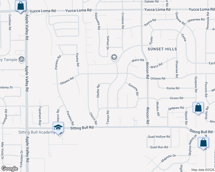 map of restaurants, bars, coffee shops, grocery stores, and more near 13167 Olathe Road in Apple Valley