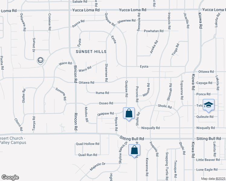 map of restaurants, bars, coffee shops, grocery stores, and more near 20382 Ituma Road in Apple Valley
