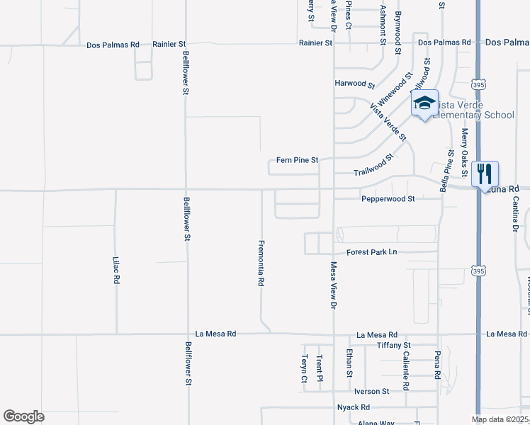 map of restaurants, bars, coffee shops, grocery stores, and more near 13237 Fremontia Road in Victorville