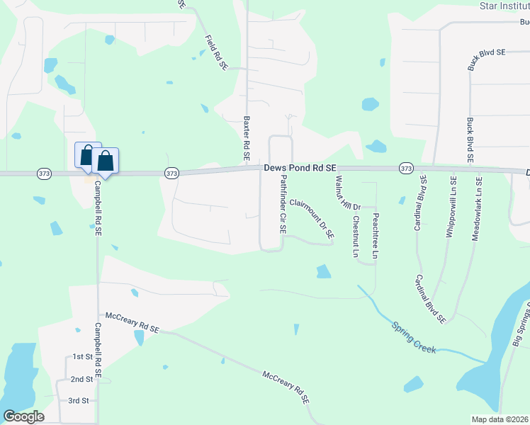 map of restaurants, bars, coffee shops, grocery stores, and more near 180 Pathfinder Circle Southeast in Calhoun