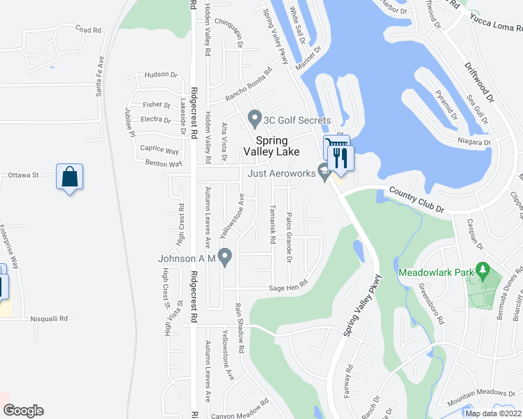 map of restaurants, bars, coffee shops, grocery stores, and more near 13195 Rain Shadow Road in Victorville