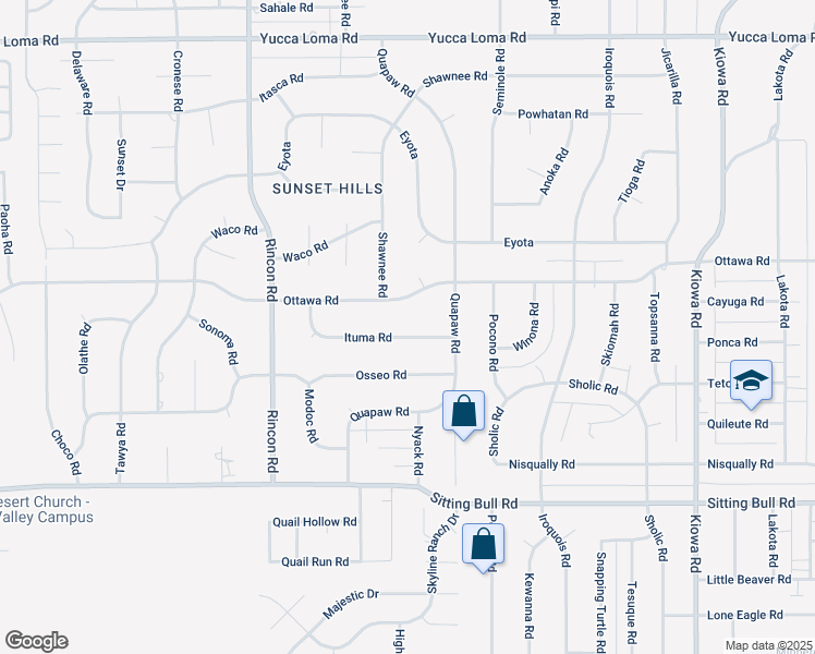 map of restaurants, bars, coffee shops, grocery stores, and more near 20382 Ituma Road in Apple Valley