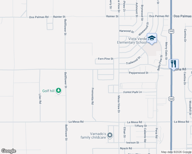 map of restaurants, bars, coffee shops, grocery stores, and more near 13237 Fremontia Road in Victorville