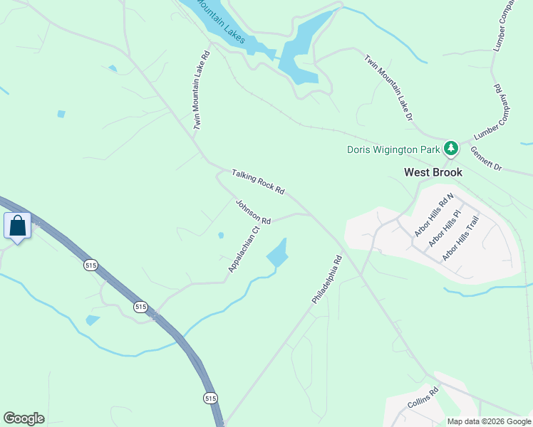 map of restaurants, bars, coffee shops, grocery stores, and more near 156 Johnson Road in Talking Rock