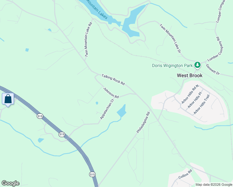 map of restaurants, bars, coffee shops, grocery stores, and more near 156 Johnson Road in Talking Rock