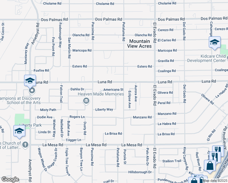 map of restaurants, bars, coffee shops, grocery stores, and more near 13238 Heritage Drive in Victorville
