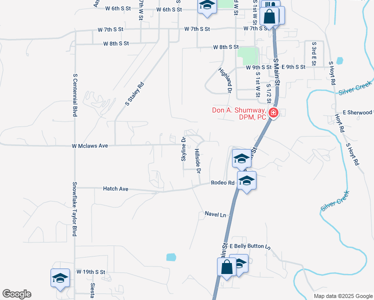 map of restaurants, bars, coffee shops, grocery stores, and more near 1331 Skyline Drive in Snowflake
