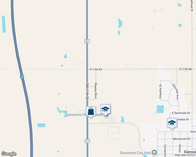 map of restaurants, bars, coffee shops, grocery stores, and more near 137A Bluejay Boulevard in Geronimo