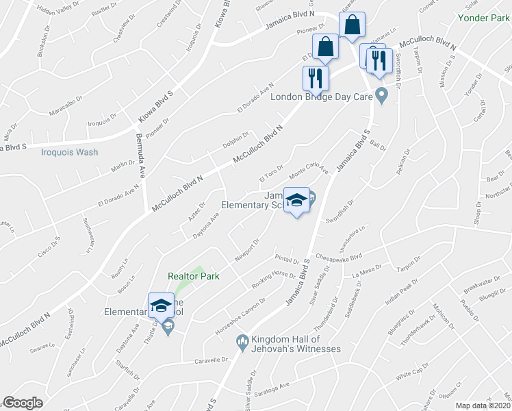 map of restaurants, bars, coffee shops, grocery stores, and more near 3333 Sand Piper Drive in Lake Havasu City