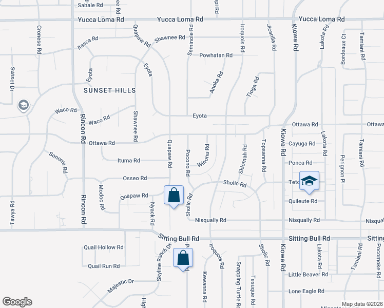map of restaurants, bars, coffee shops, grocery stores, and more near 13197 Pocono Road in Apple Valley