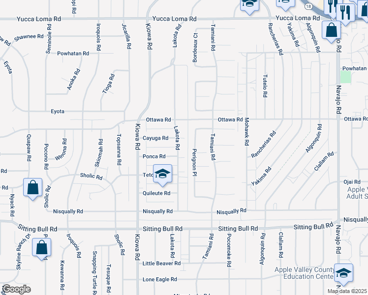 map of restaurants, bars, coffee shops, grocery stores, and more near 13167 Lakota Road in Apple Valley