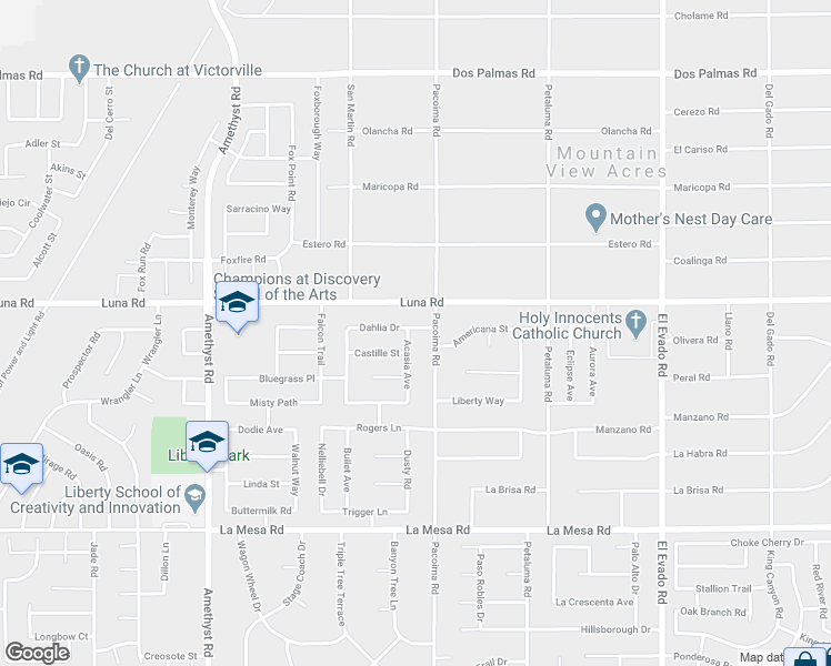 map of restaurants, bars, coffee shops, grocery stores, and more near 14029 Dahlia Drive in Victorville