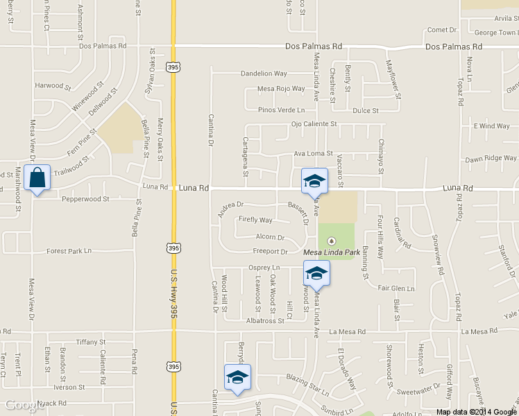 map of restaurants, bars, coffee shops, grocery stores, and more near 12341 Andrea Drive in Victorville