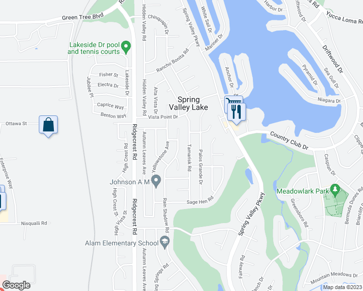 map of restaurants, bars, coffee shops, grocery stores, and more near 13205 Rain Shadow Road in Victorville