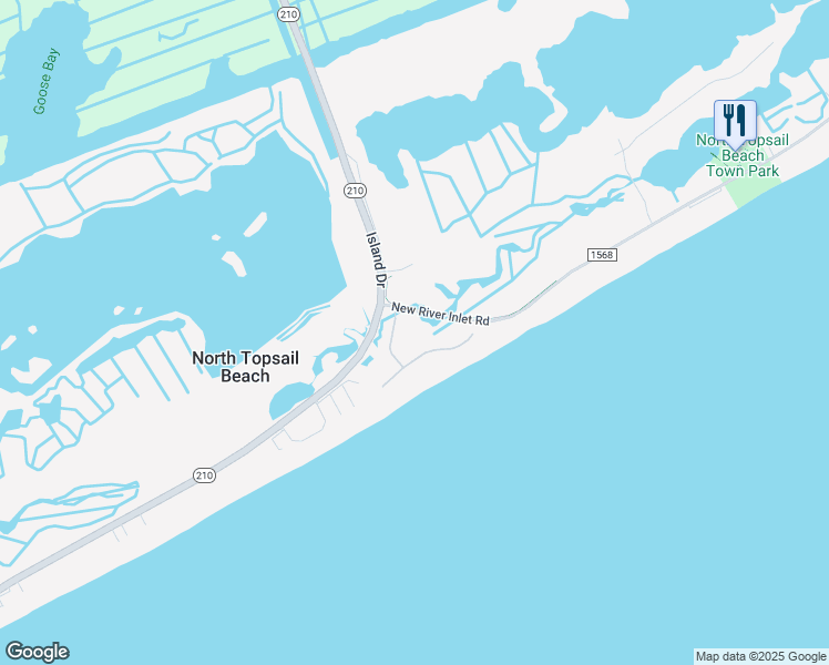 map of restaurants, bars, coffee shops, grocery stores, and more near Soundview Lane in North Topsail Beach