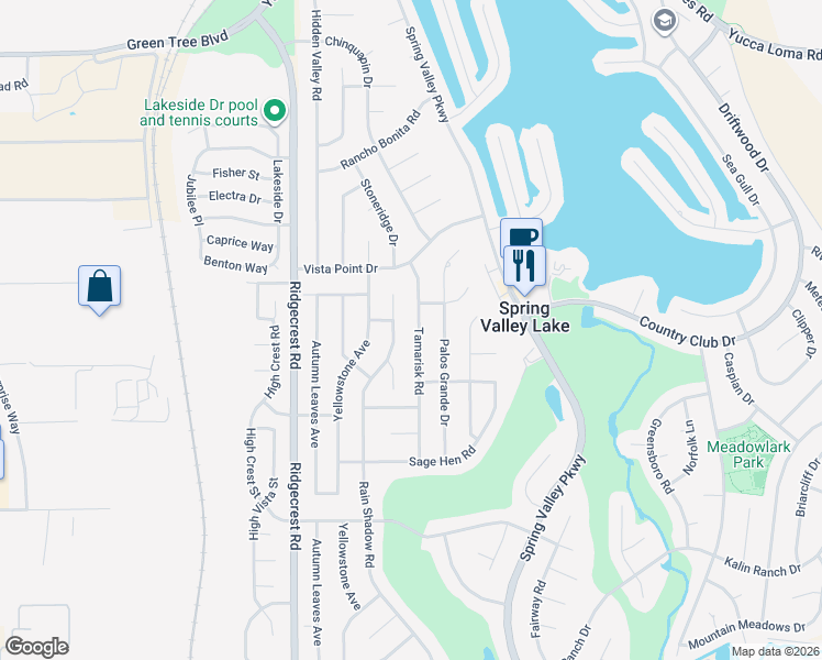 map of restaurants, bars, coffee shops, grocery stores, and more near 13195 Rain Shadow Road in Victorville