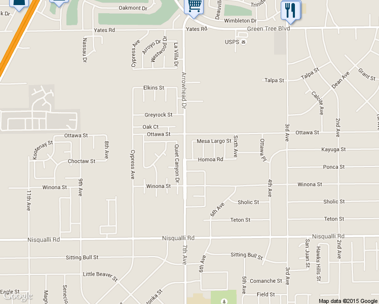 map of restaurants, bars, coffee shops, grocery stores, and more near 13210 Overland Way in Victorville