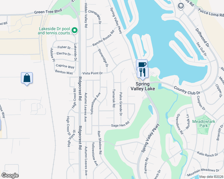 map of restaurants, bars, coffee shops, grocery stores, and more near 13195 Rain Shadow Road in Victorville
