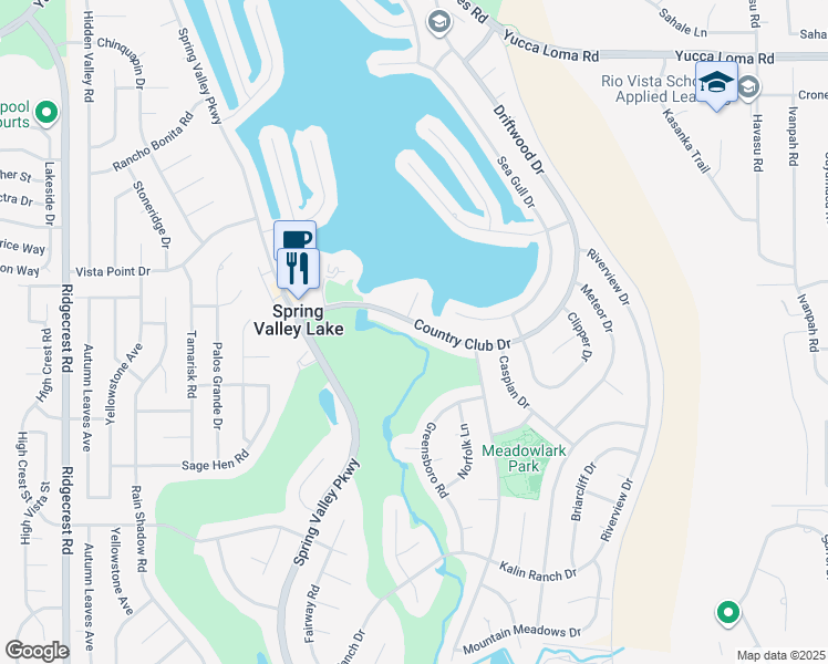 map of restaurants, bars, coffee shops, grocery stores, and more near 13259 Country Club Drive in Victorville