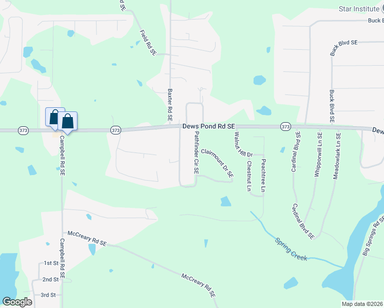 map of restaurants, bars, coffee shops, grocery stores, and more near 180 Pathfinder Circle Southeast in Calhoun