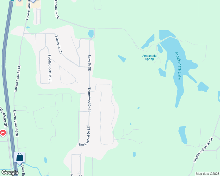 map of restaurants, bars, coffee shops, grocery stores, and more near 215 Double Tree Drive Southeast in Calhoun