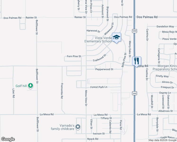 map of restaurants, bars, coffee shops, grocery stores, and more near 11717 Pepperwood St in Victorville