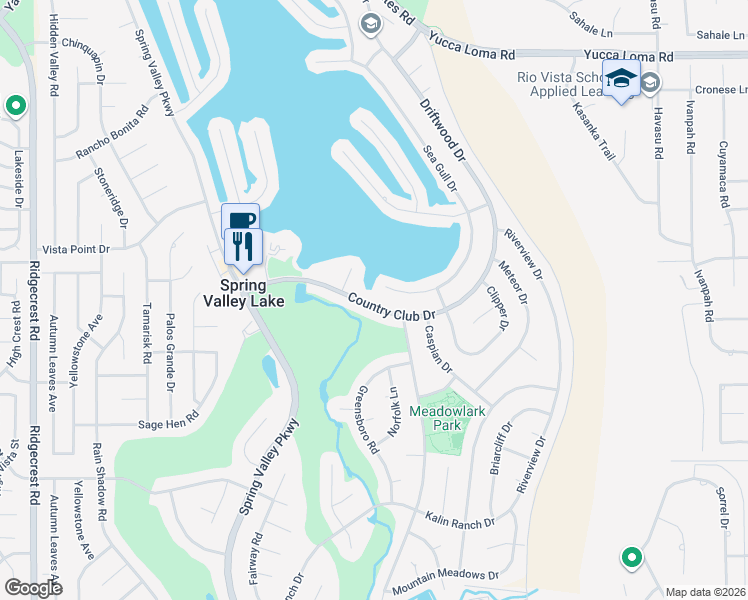 map of restaurants, bars, coffee shops, grocery stores, and more near 13268 Country Club Drive in Victorville