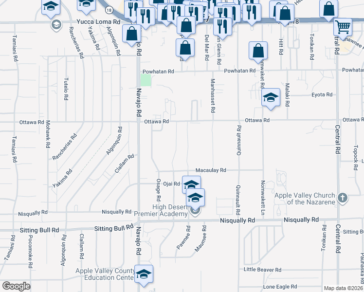 map of restaurants, bars, coffee shops, grocery stores, and more near 21923 Ottawa Road in Apple Valley
