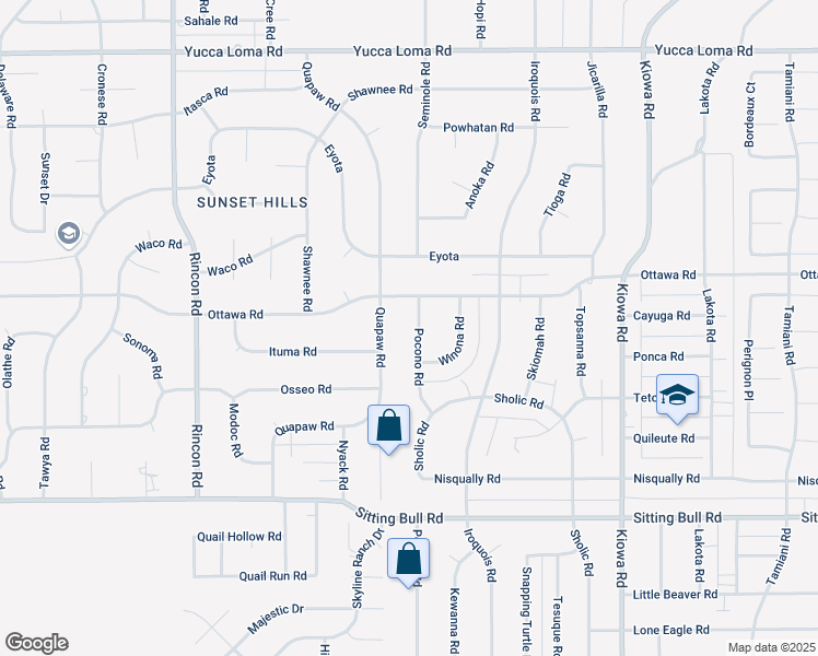 map of restaurants, bars, coffee shops, grocery stores, and more near 13174 Pocono Road in Apple Valley