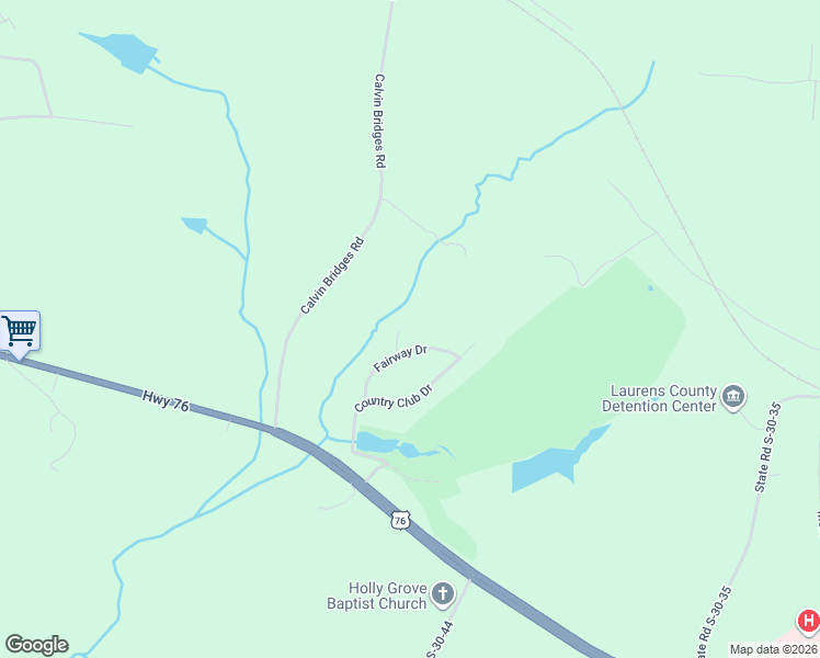 map of restaurants, bars, coffee shops, grocery stores, and more near 203 Fairway Drive in Laurens