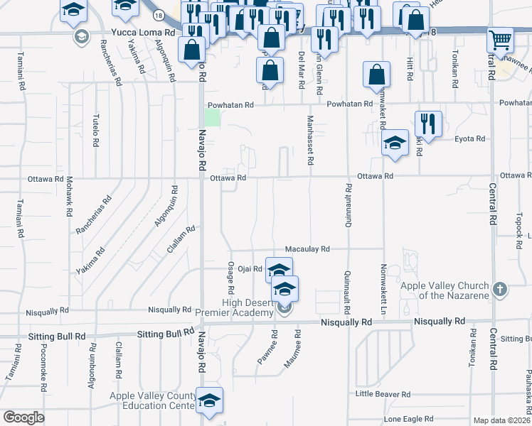 map of restaurants, bars, coffee shops, grocery stores, and more near 21923 Ottawa Road in Apple Valley