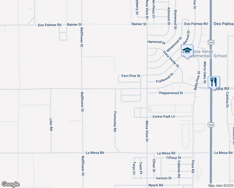 map of restaurants, bars, coffee shops, grocery stores, and more near 13237 Fremontia Road in Victorville
