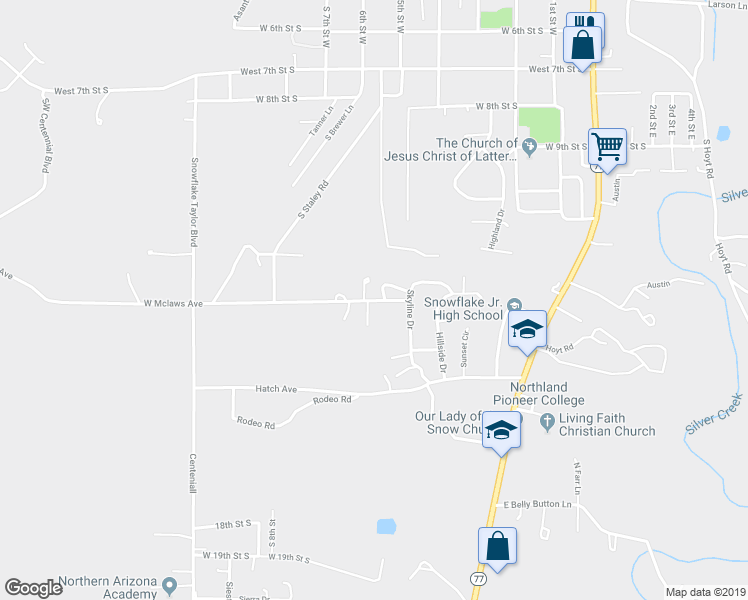 map of restaurants, bars, coffee shops, grocery stores, and more near 552 West Mclaws Avenue in Snowflake