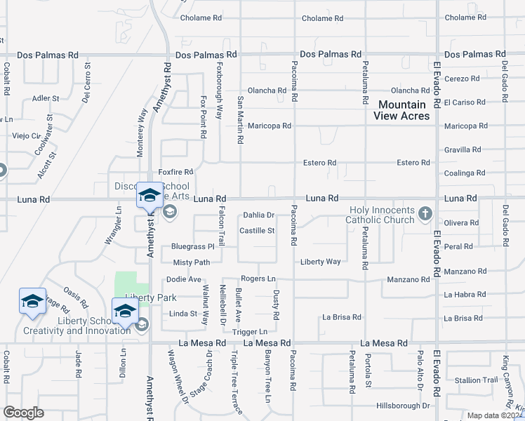 map of restaurants, bars, coffee shops, grocery stores, and more near 14006 Dahlia Drive in Victorville