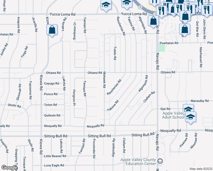 map of restaurants, bars, coffee shops, grocery stores, and more near Mohawk Road in Apple Valley