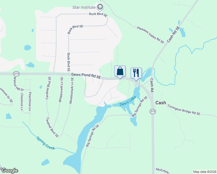 map of restaurants, bars, coffee shops, grocery stores, and more near 115 Cardinal Drive Northeast in Calhoun