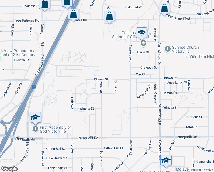 map of restaurants, bars, coffee shops, grocery stores, and more near 13254 El Cabo Court in Victorville